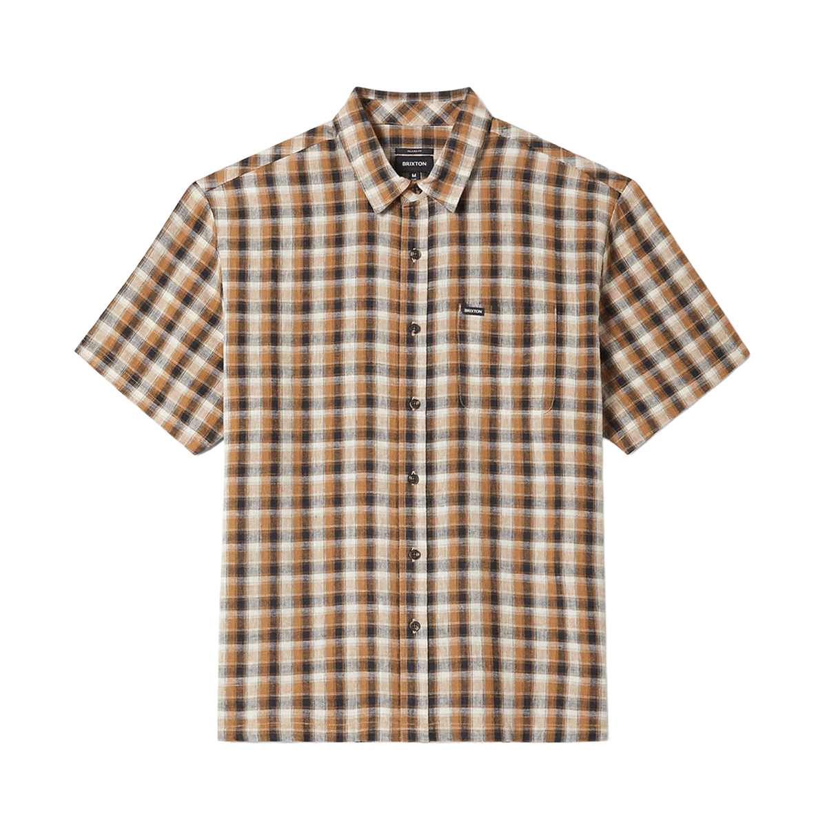Brixton Cru Linen Blend Plaid Shirt - Black / Tobacco Plaid